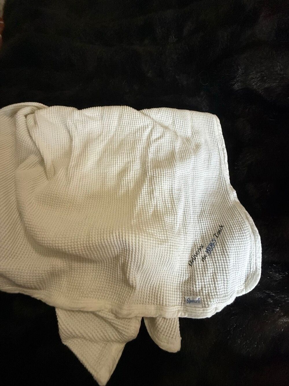 Vtg Spencers Baby Blanket White Thermal Waffle Knit Cotton Receiving